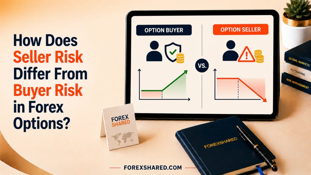 Forex options buyer vs seller risk comparison showing limited buyer losses and potentially larger seller losses through payoff charts.
